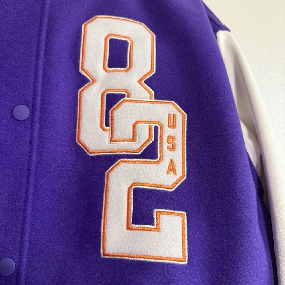 H&M DIVIDED PURPLE TWILL BASEBALL‎ VARSITY LOOSE FIT BOMBER JACKET WOMEN Large